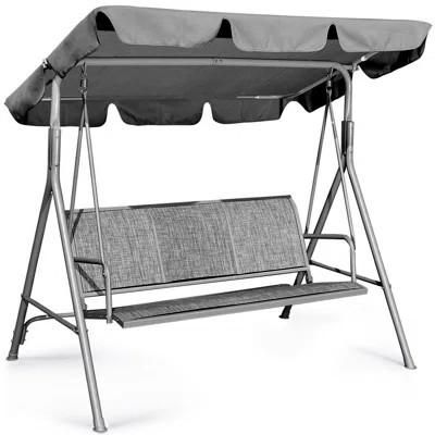 Canopy Porch Swing With Canopy, 3-seat Steel Outdoor Patio Swing Chair With Stand | Wayfair North America