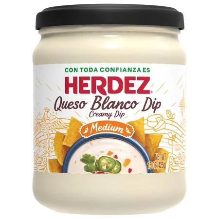 HERDEZ Queso Blanco Dip Medium, Tortilla Chip Dip, Shelf-Stable, 15 oz Glass Jar | Walmart (US)