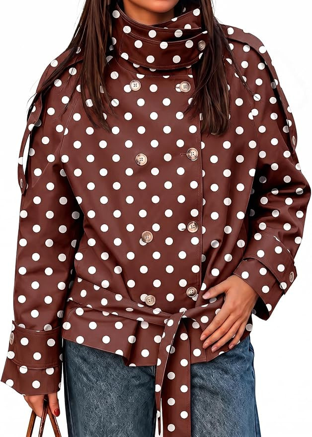 Cicy Bell Womens Short Trench Coats Double Breasted Casual Belt Fall Jacket | Stand Collar, Polka... | Amazon (US)