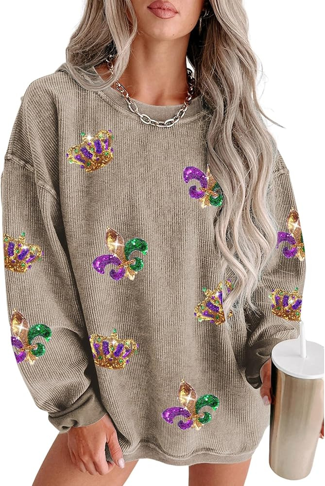 Urchics Womens Oversized Sweatshirts Sequin Rugby Football Graphic Corded Baggy Sweatshirt | Amazon (US)