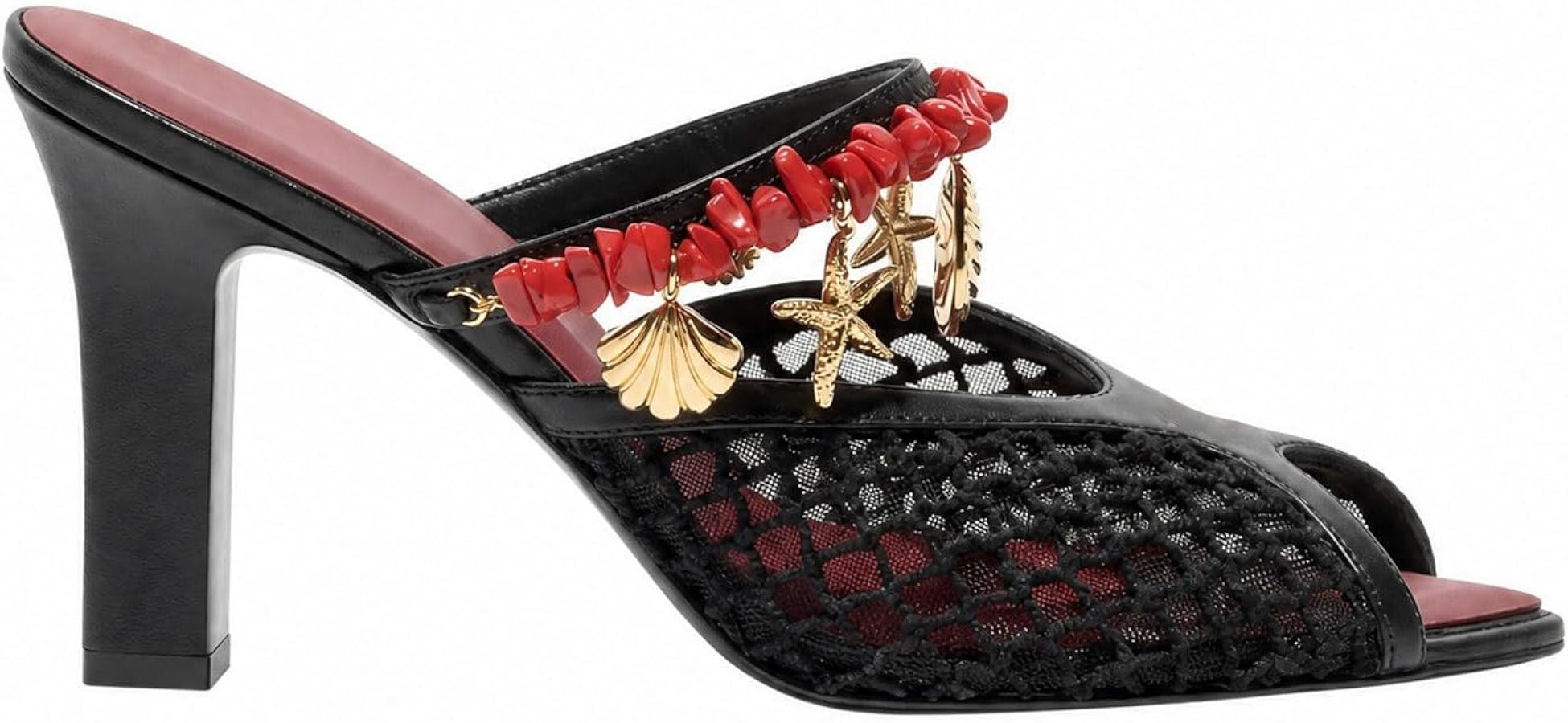 Women's Mesh Heeled Sandals Peep Toe Slip On Beaded Mule | Amazon (US)