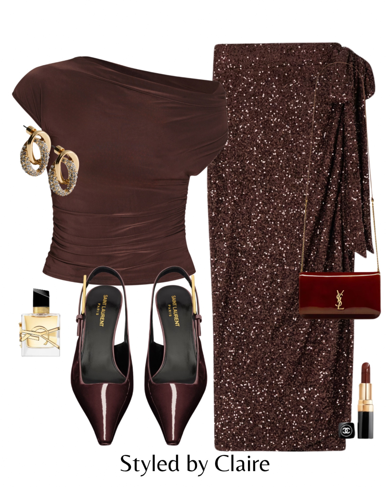 Chocolate brown sequin outfit of dreams✨✨✨🥂🥂
Tags: off shoulder top, midi sequin skirt patent YSL bag and heels perfume earrings fashion Christmas party inspo outfit night out ideas festive wear Paris chic women’s style 

#LTKshoes #LTKstyletip #LTKpartywear