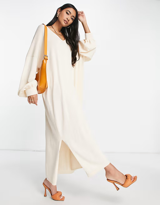 ASOS EDITION slouchy v neck midi sweater dress in cream | ASOS | ASOS (Global)