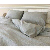 Subtle Black White Striped Duvet Cover in Natural Linen, Ticking Stripe Cover, Pinstriped Bedding | Etsy (US)