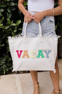 Ivory Vacay Canvas Bag | Pink Lily