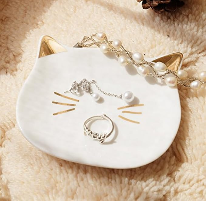 PUDDING CABIN Mini Kitty Cat Ring Dish Jerwelry Trinket Tray | Amazon (US)