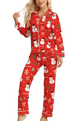 Pajamigols Christmas Pajamas for Women Set 2 Piece lounge Sets Long Sleeve Button Down Loungewear Cute Pj Soft Sleepwear Red M | Amazon (US)