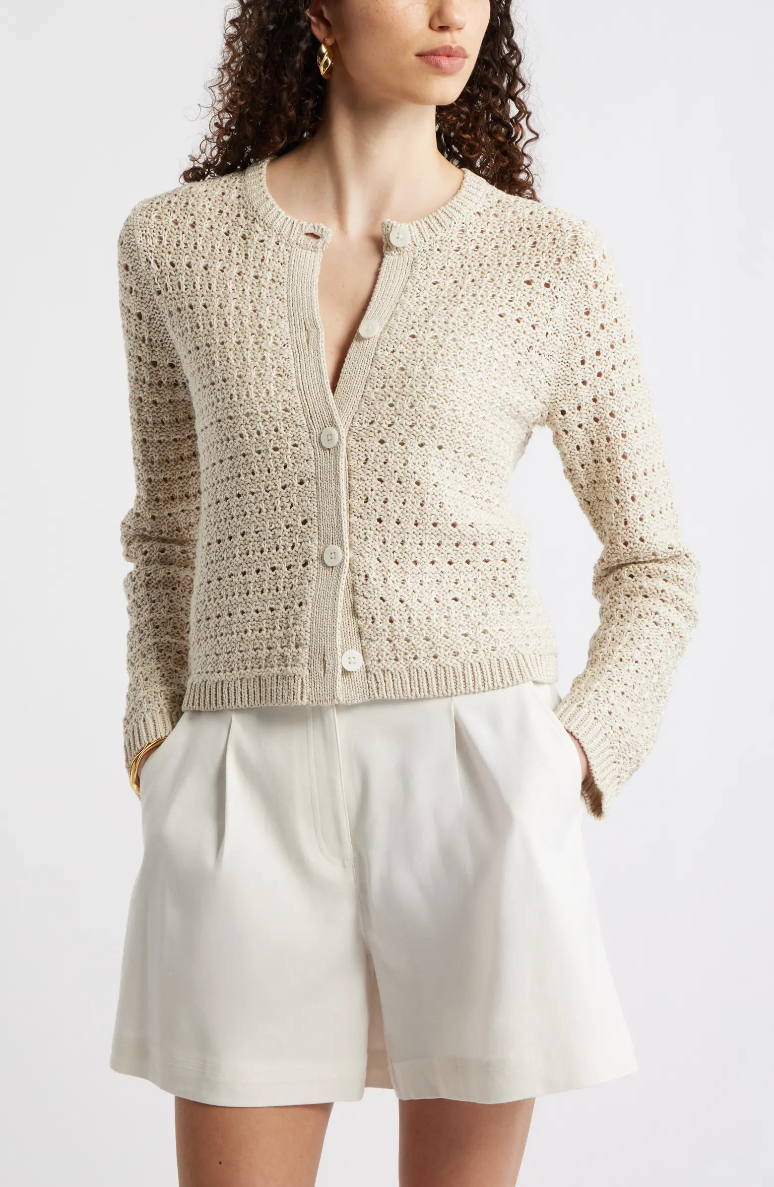 Crochet Cotton & Linen Blend Cardigan | Nordstrom