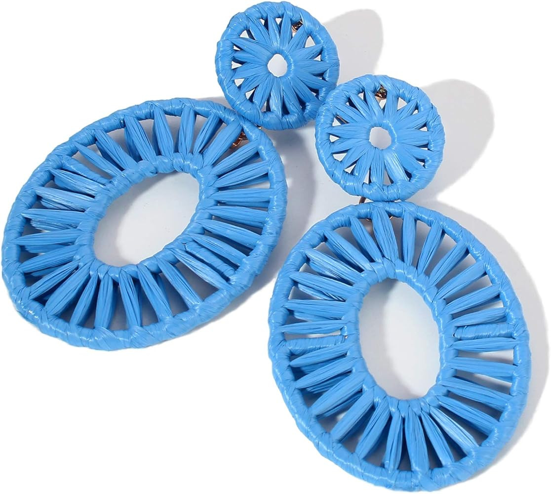 Statement Raffia Earrings Boho Drop Dangle Earrings for Women Handmade Fashion Earring Bohemian Gift | Amazon (US)