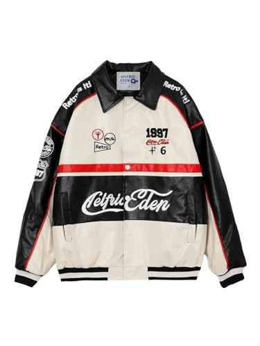 Aelfric Eden Color Block Leather Bomber Jacket Vinatge Varsity Jacket Unisex Moto Racing Biker Jackets | Amazon (US)