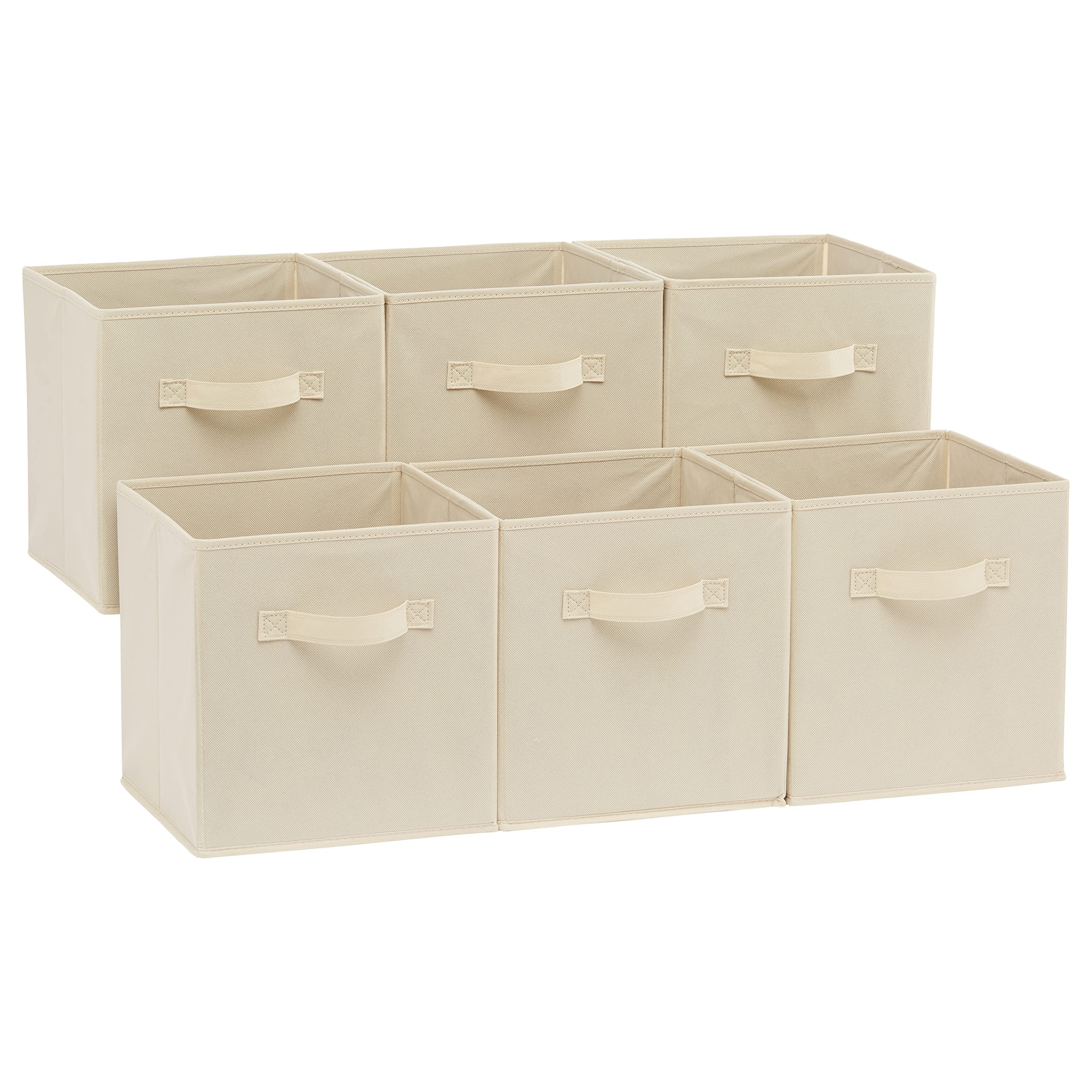 Amazon Basics Collapsible Fabric Storage Cubes Organizer with Handles, Sturdy, Beige, 10.5-x-10.5... | Amazon (US)