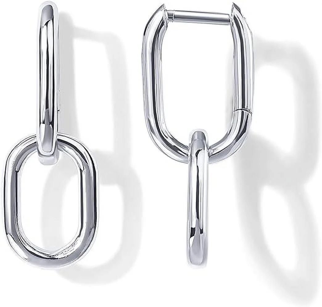 PAVOI Rhodium Plated Convertible Link Earrings for Women | Paperclip Link Chain Earrings | Drop D... | Walmart (US)