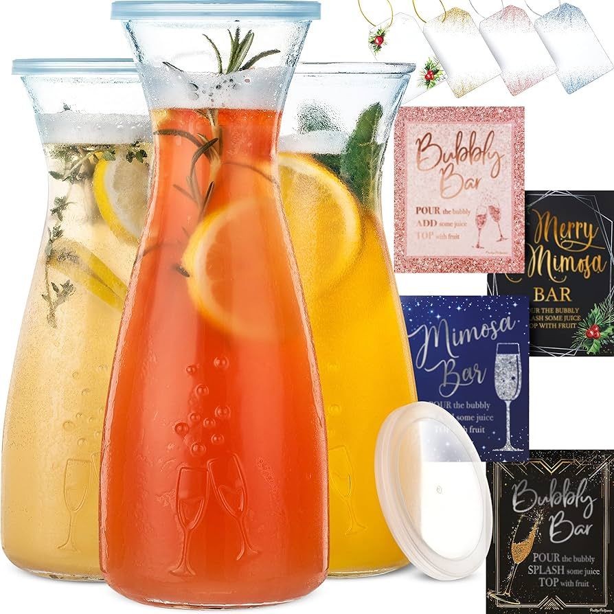 PRESTIGE Mimosa Bar Kit - Glass Carafe with Lids 27oz & Brunch Decor, Mimosa Pitcher w/Plastic Ca... | Amazon (US)