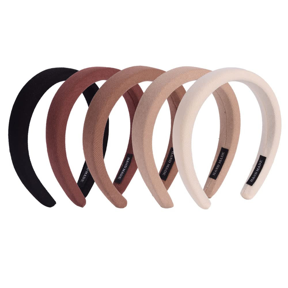 Padded Headbands for Women,5Pcs Wide Plain Turban Headband Fashion Hair Bands Headwear Barrette Styl | Amazon (US)