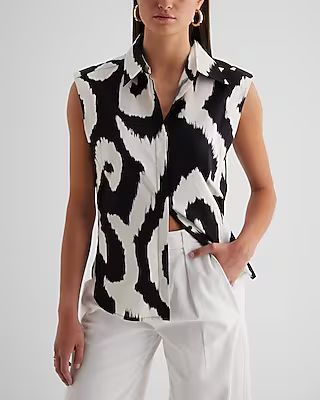 Printed Tapered Sleeveless Button Up Shirt | Express