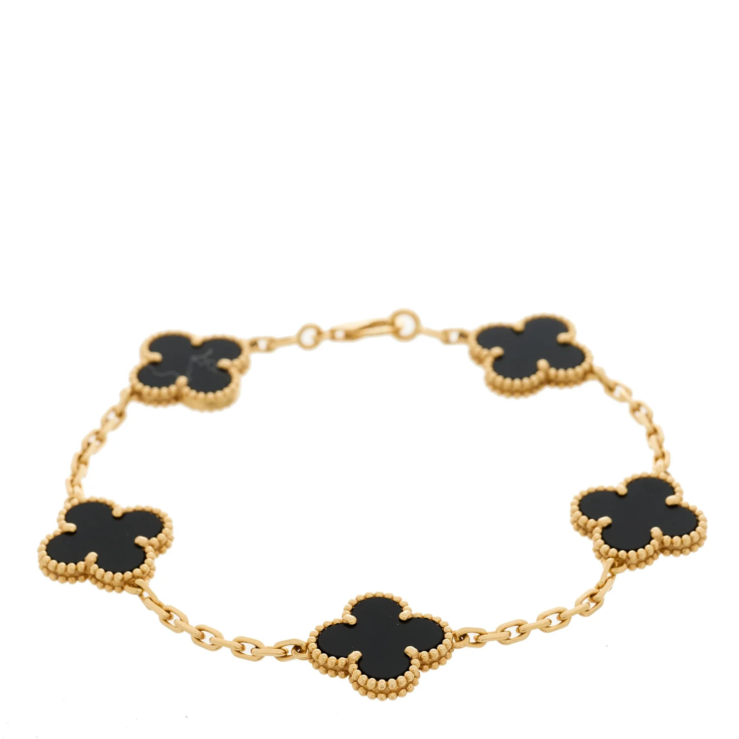 18K Yellow Gold Black Onyx 5 Motifs Vintage Alhambra Bracelet | FASHIONPHILE (US)