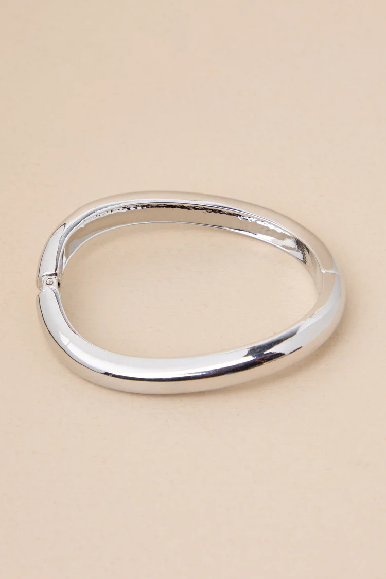 Lustrous Inclusion Silver Wavy Hinged Cuff Bracelet | Lulus