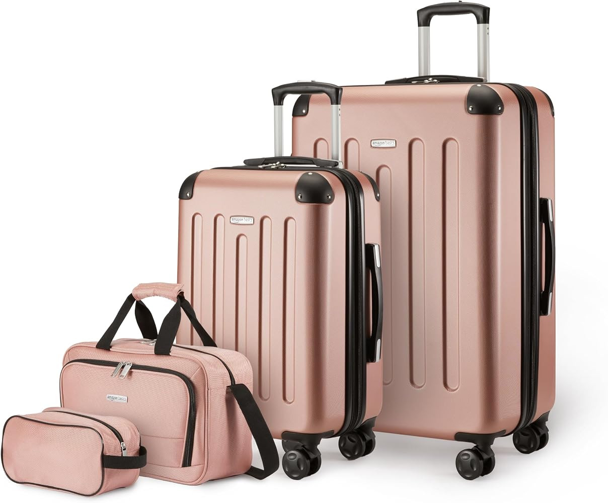 Amazon Basics Hardside Spinner Luggage Set, 4-Piece, Large Suitcase, Carry-On Suitcase, Tote Bag,... | Amazon (UK)