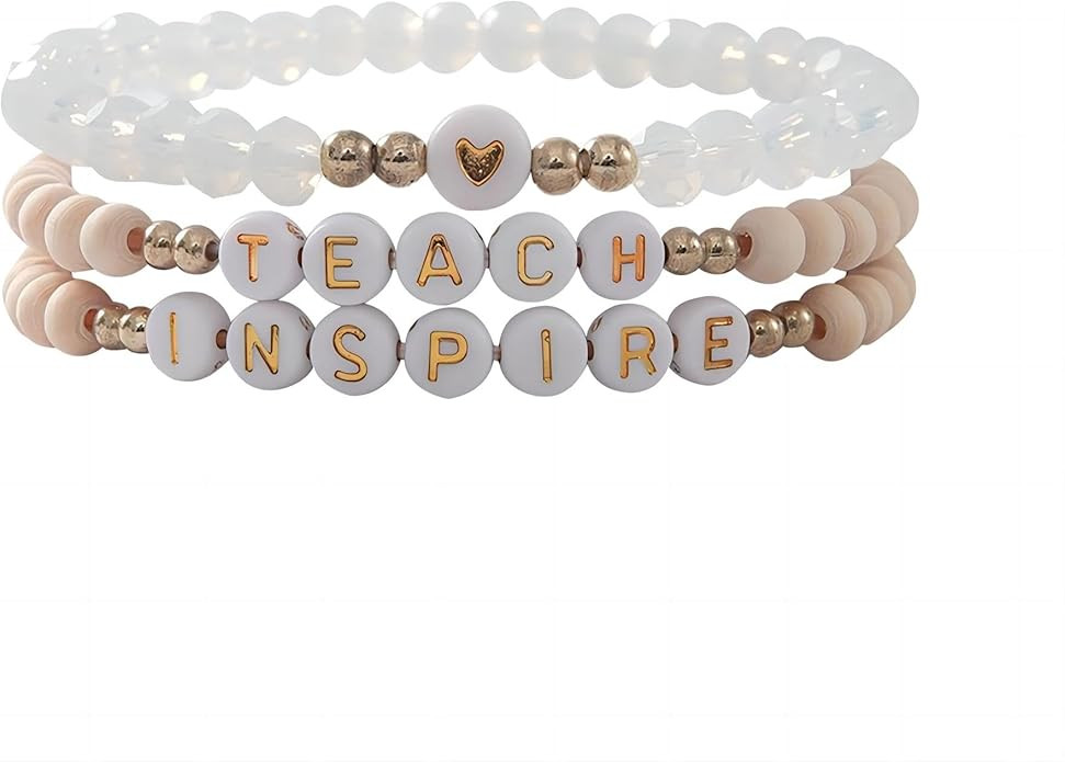 tenghong2021 Acrylic Bead Elastic Rope Beaded Bracelet for Women Handmade Wood Beaded Teacher App... | Amazon (US)