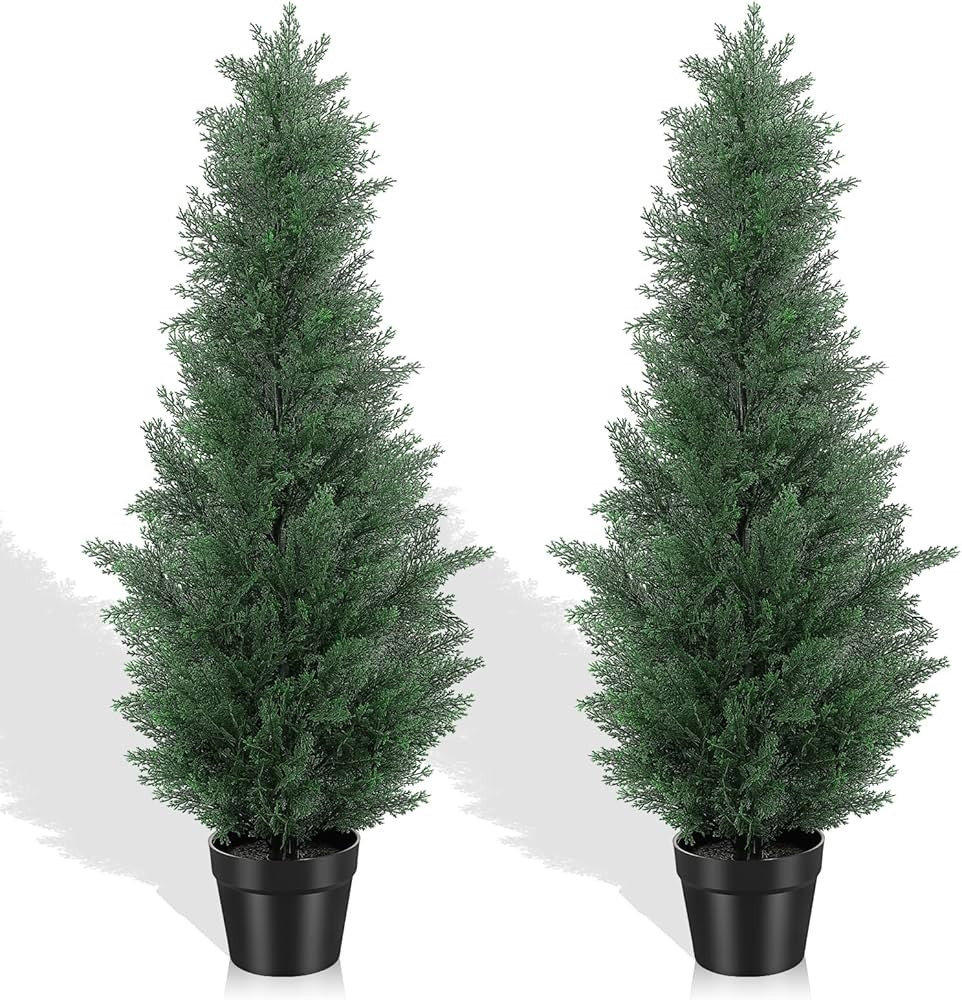 PHYTREE 4FT Artificial Cedar Trees, Set of 2 - UV Resistant Realistic Faux Evergreen Cypress Tree... | Amazon (CA)