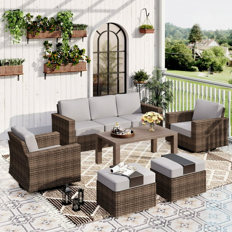 Sophia & William 6 Pieces Patio Furniture Set with Swivel Chairs 5.5" Thick Cushions 7-Seat Wicke... | Walmart (US)