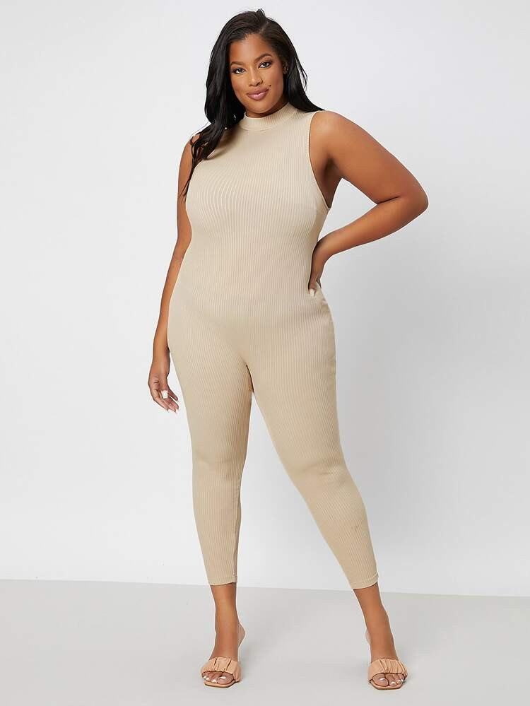 SHEIN SXY Plus Ribbed Knit Unitard Jumpsuit | SHEIN
