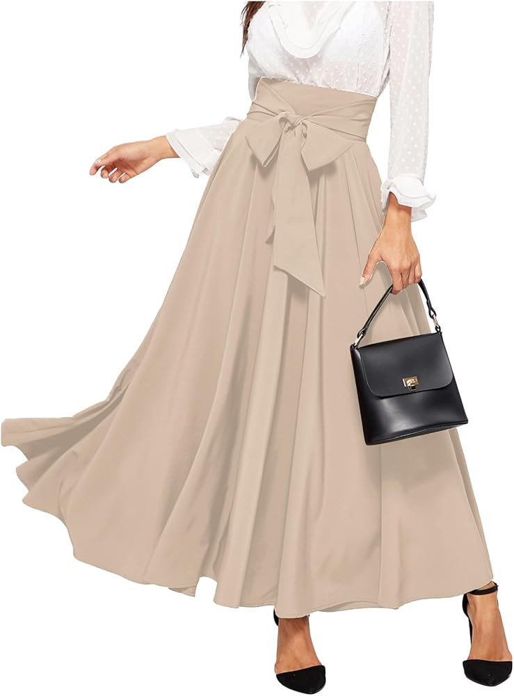SweatyRocks Women's Elegant High Waist Skirt Tie Front Pleated Maxi Skirts | Amazon (US)