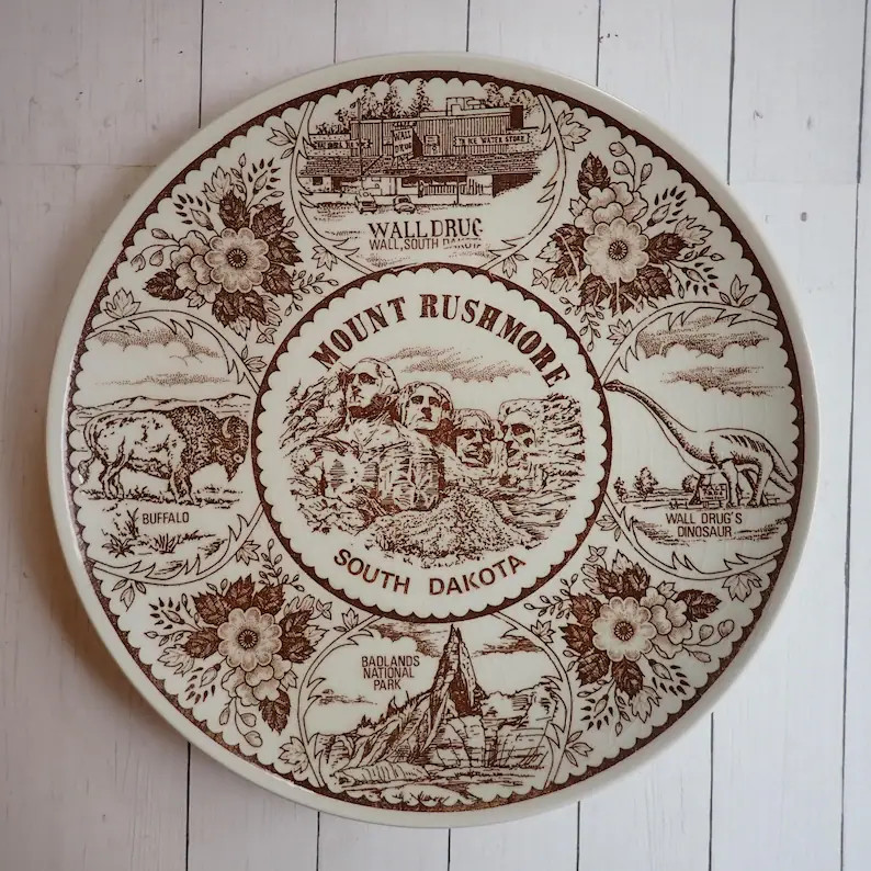 Vintage Mount Rushmore South Dakota Souvenir Plate Brown and White With Scenes of Wall Drug Badla... | Etsy (Global)
