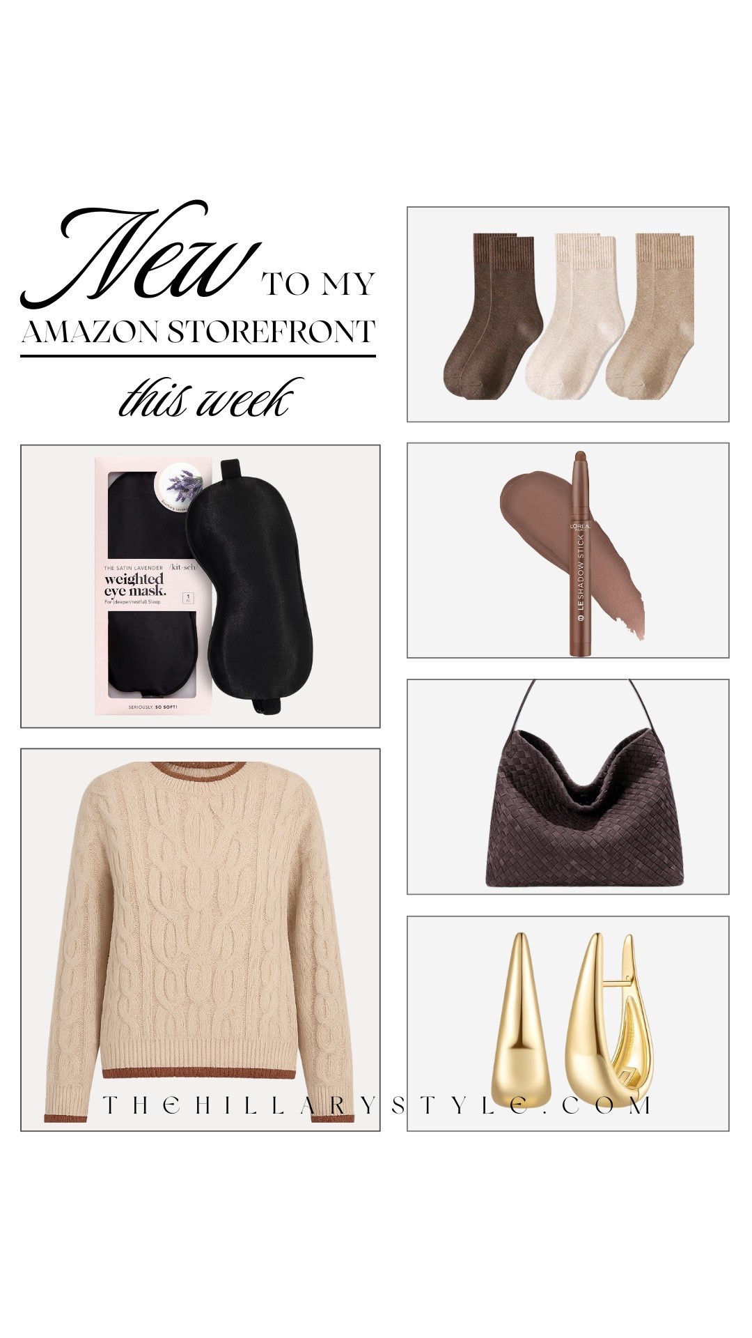 Fresh new Amazon arrivals just hit the storefront 🤎 Cozy color block sweater, suede woven tote, elevated gold teardrop hoops, and neutral essentials like the bamboo crew socks and cream shadow stick — plus that weighted satin sleep mask that’s trending everywhere right now. All linked for an elevated everyday look!

#LTKStyleTip #LTKBeauty #LTKOver40