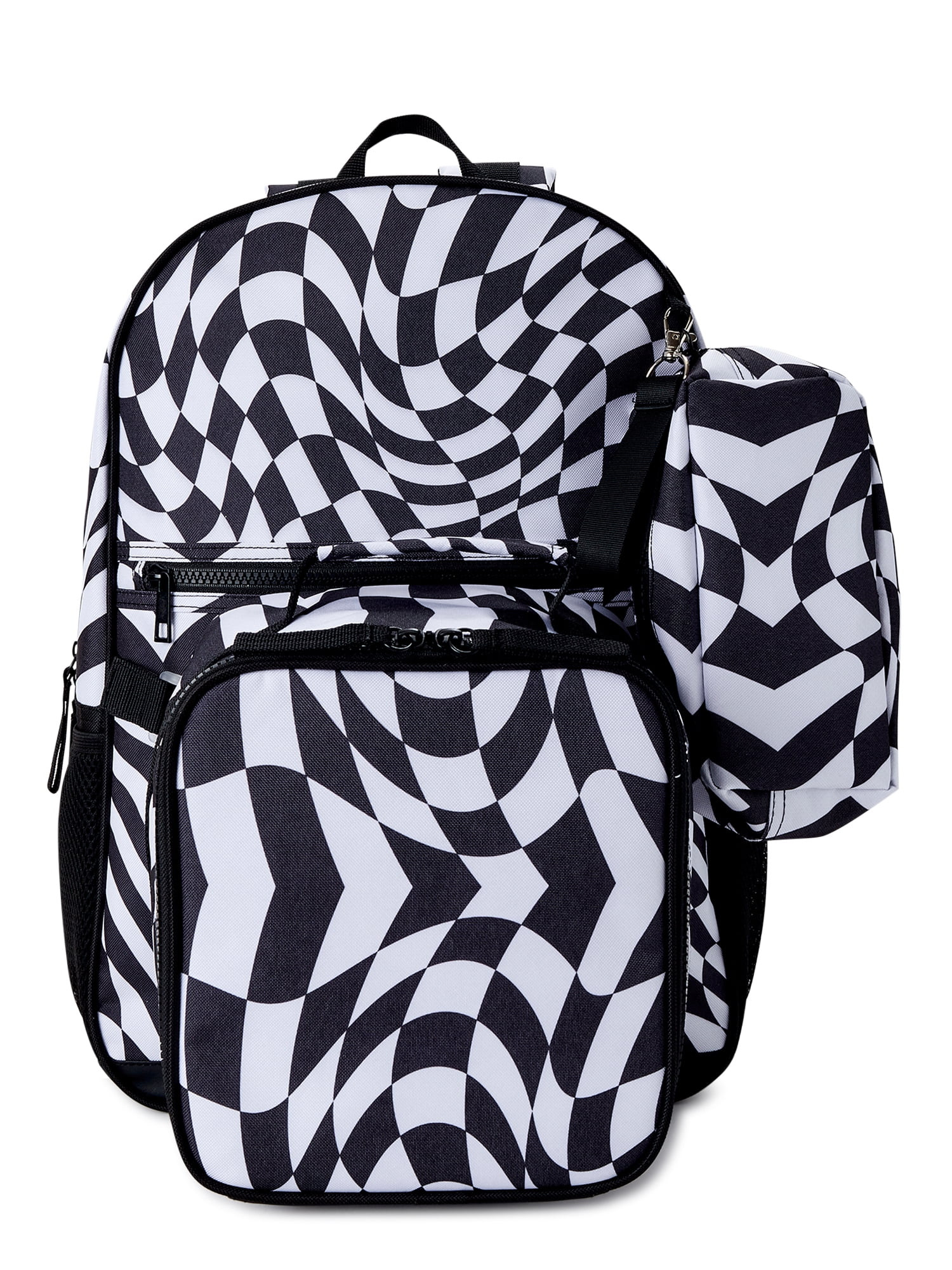 Wonder Nation Boys Backpack with Lunch Box and Pencil Case 3-Piece Set Black and White Twisted Ch... | Walmart (US)