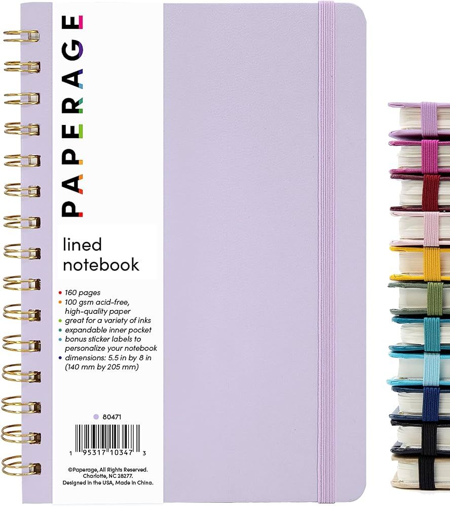 PAPERAGE Lined Spiral Journal Notebook, (Lavender), 160 Pages, Medium 5.7 inches x 8 inches - 100... | Amazon (US)