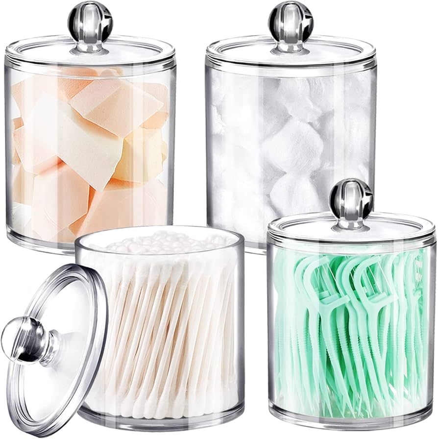 SheeChung 4 Pack Plastic Acrylic Bathroom Vanity Countertop Canister Jars with Storage Lid, Apoth... | Amazon (US)