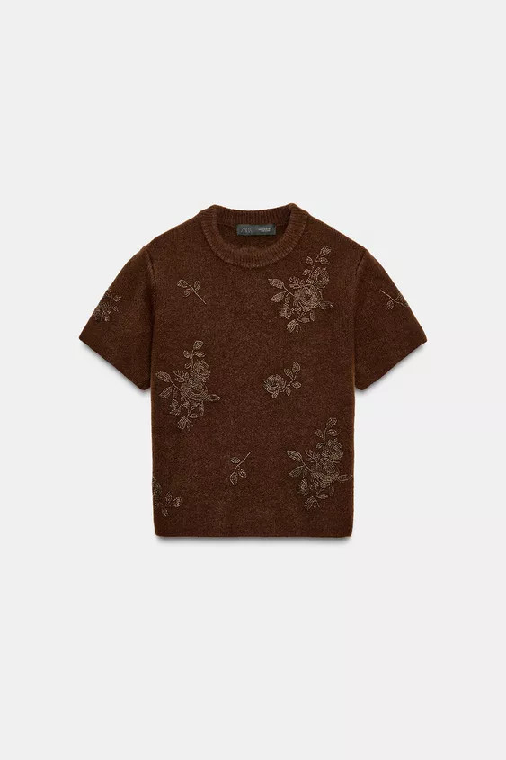 SHORT SLEEVE KNIT BEADED JUMPER | Zara Canada
