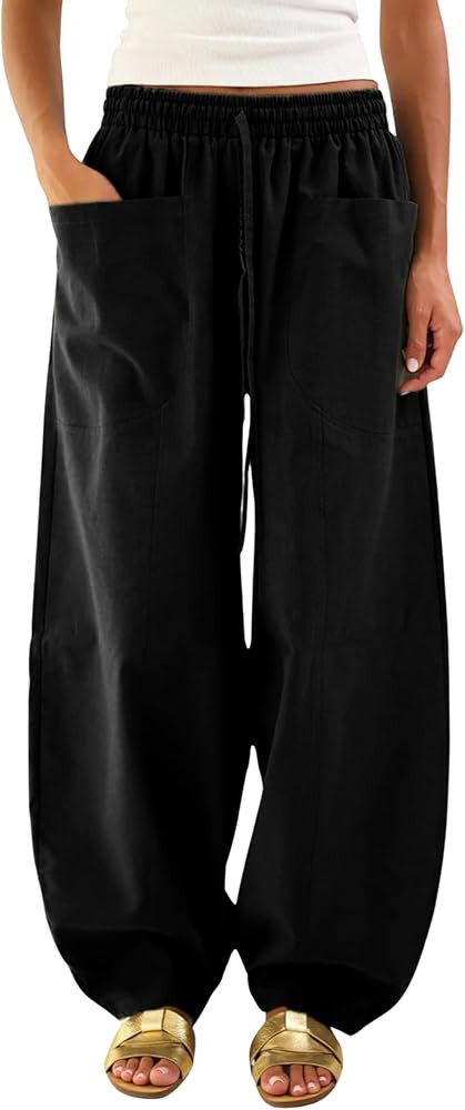 Himosyber Womens Baggy Wide Leg Pants Casual Loose Palazzo Harem Pants High Elastic Waist Trousers with Pockets | Amazon (US)