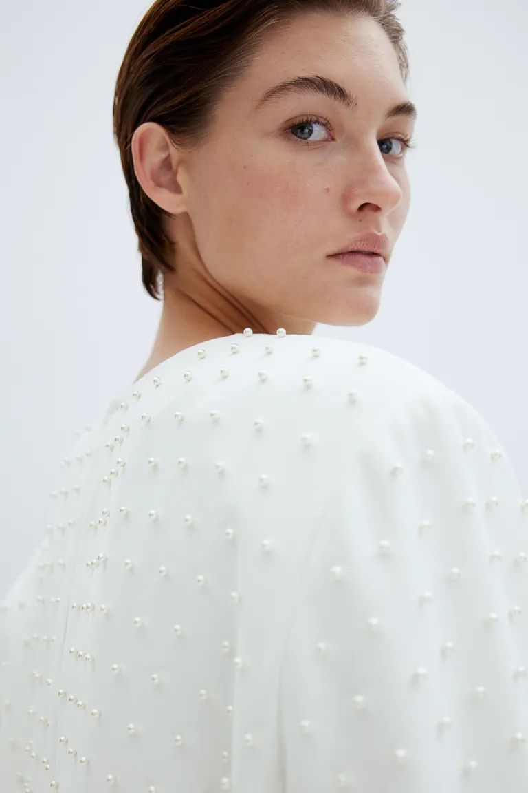 Bead-embellished Blouse - White/beads - Ladies | H&M US | H&M (US + CA)