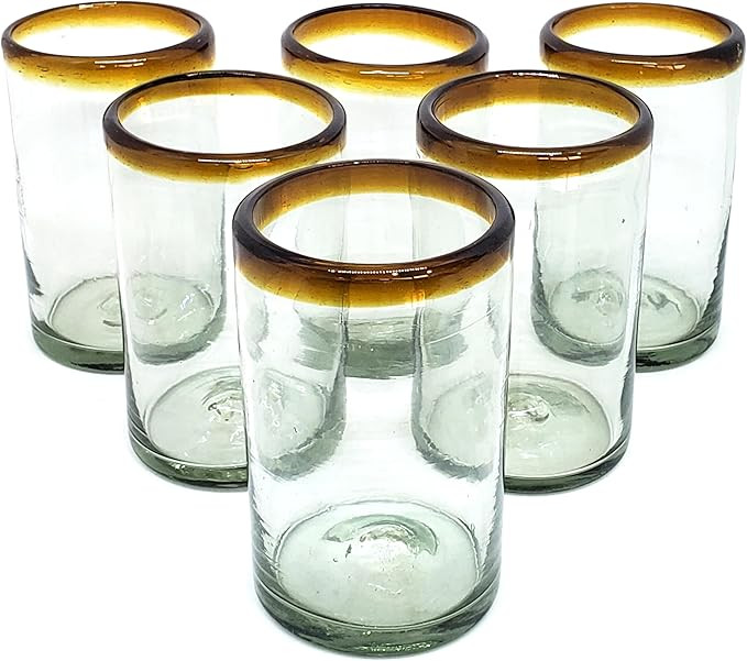Amber Rim 14 oz Drinking Glasses (set of 6), Recycled Glass, Lead-free, Toxin-Free (Drinking) | Amazon (US)
