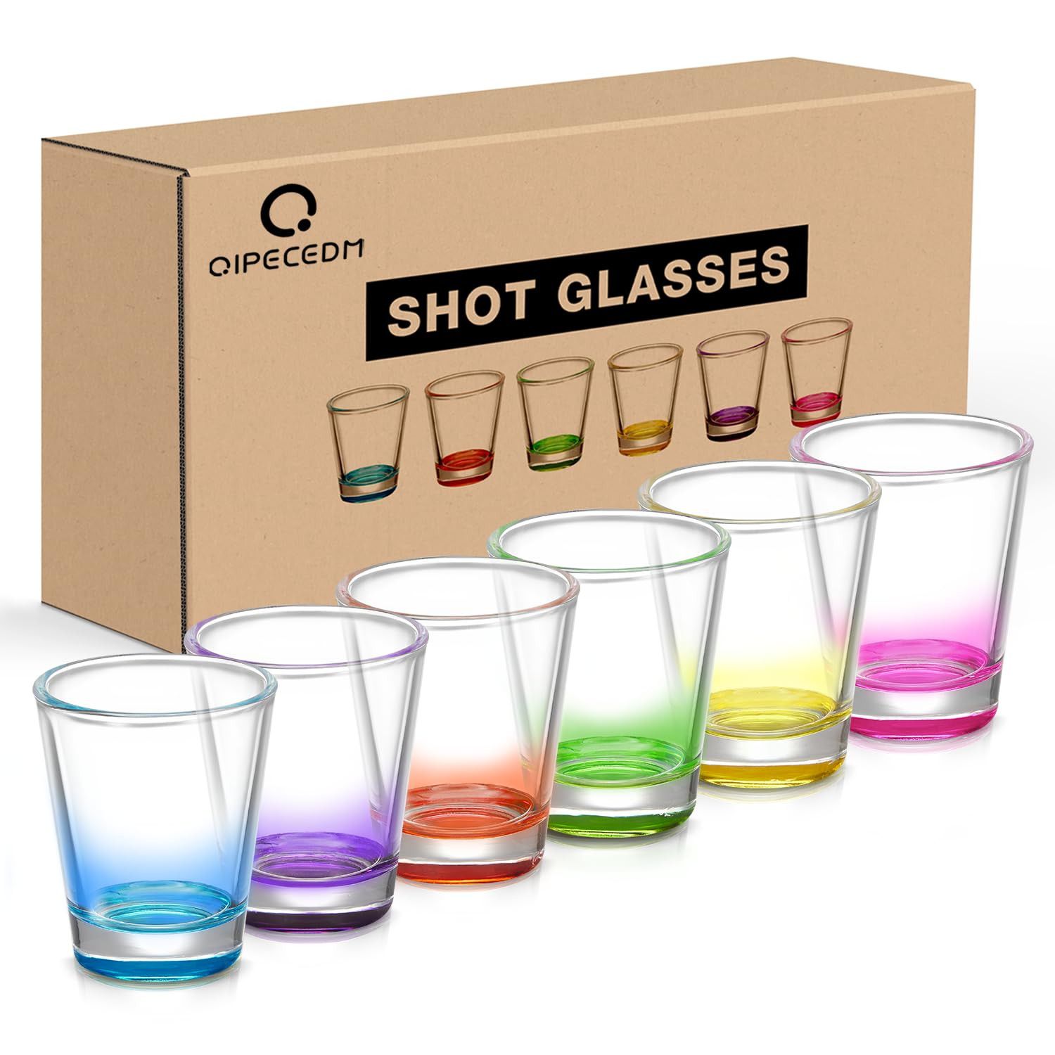 Amazon.com | Qipecedm 6 Pack Heavy Base Shot Glasses Set, 1.6 oz Colorful Shot Bulk, Clear Shot G... | Amazon (US)