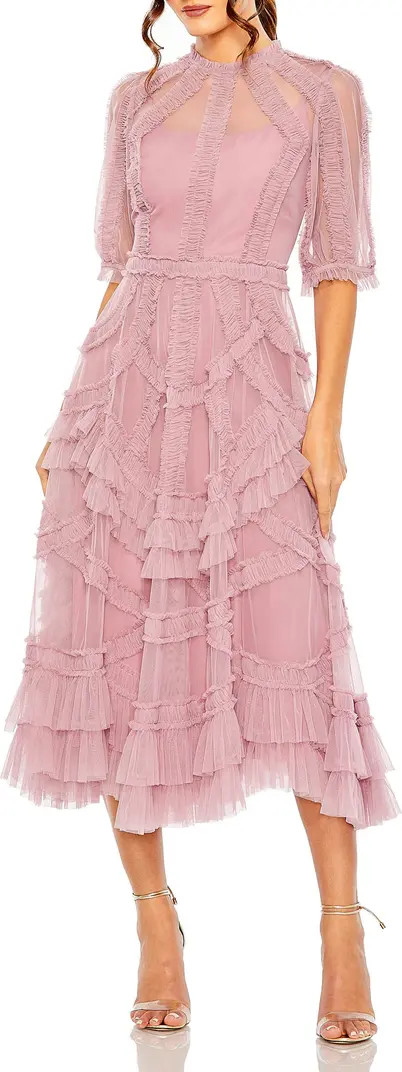 Women's High Neck Puff Sleeve Ruffle Tiered Dress | Nordstrom