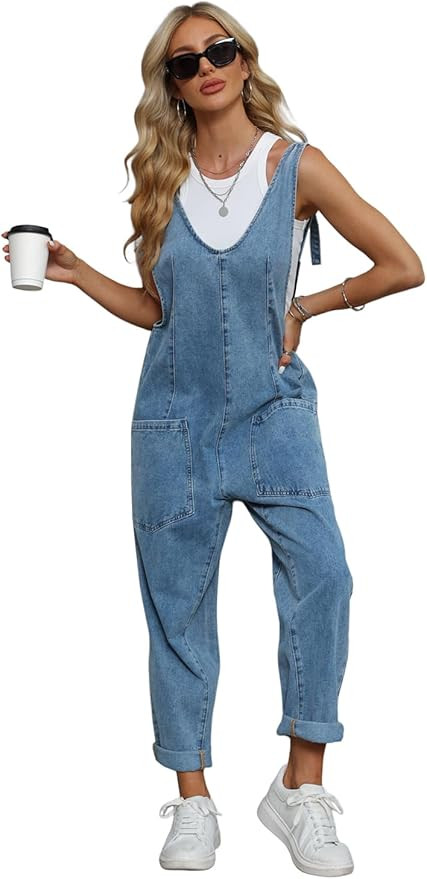 MAOECO High Roller Denim Overalls for Women Casual Sleeveless Loose Baggy Jumpsuits Jeans Pants O... | Amazon (US)