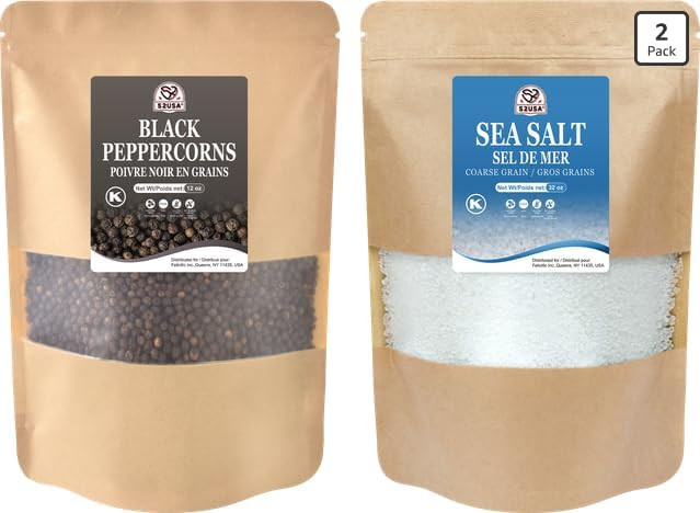 52USA Black Peppercorns 12 oz and Coarse Sea Salt 2 lbs, Salt and Pepper for Grinder Refill, Whol... | Amazon (US)