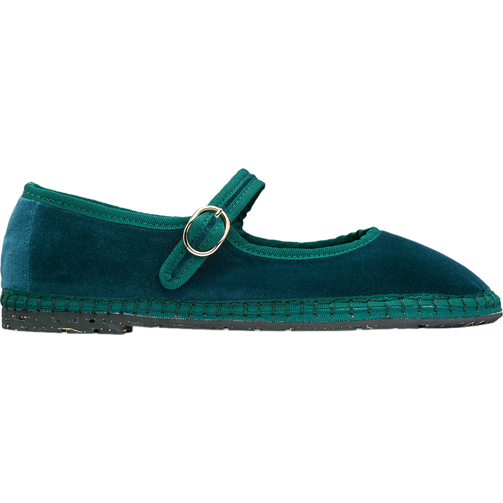 Women's Leonor Piped Velvet Mary Jane Shoes, Petrol Green | Maisonette