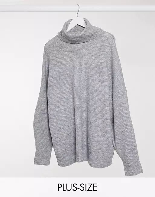 New Look Curve longline volume sleeve slouchy roll-neck sweater in gray | ASOS (Global)
