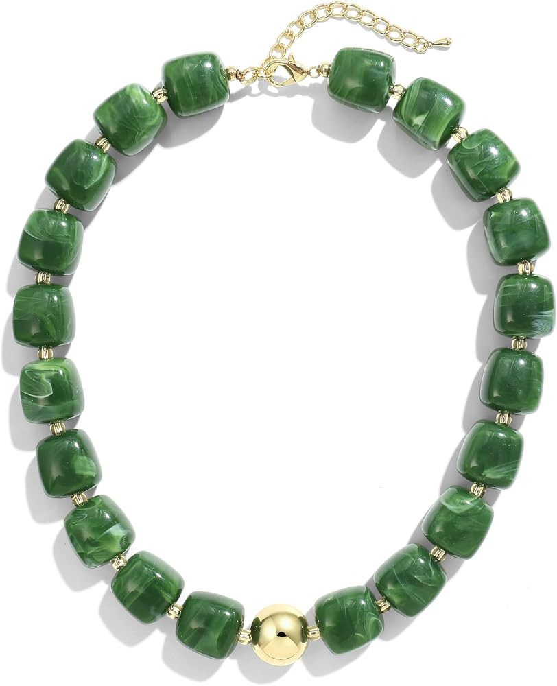 Colorful Chunky Necklaces for Women Multicolored Large Square Resin Beads Necklace Trendy Bold St... | Amazon (US)