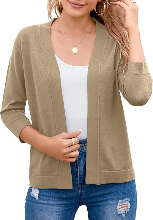Bettysays Women's 3/4 Sleeve Open Front Cropped Cardigan Sweater Elegant Shrugs for Women | Amazon (US)
