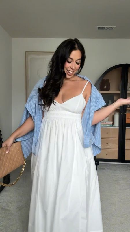 A layered spring outfit with a linen button up from Aerie and a white maxi dress from American Eagle!

#LTKVideo #LTKmidsize #LTKstyletip