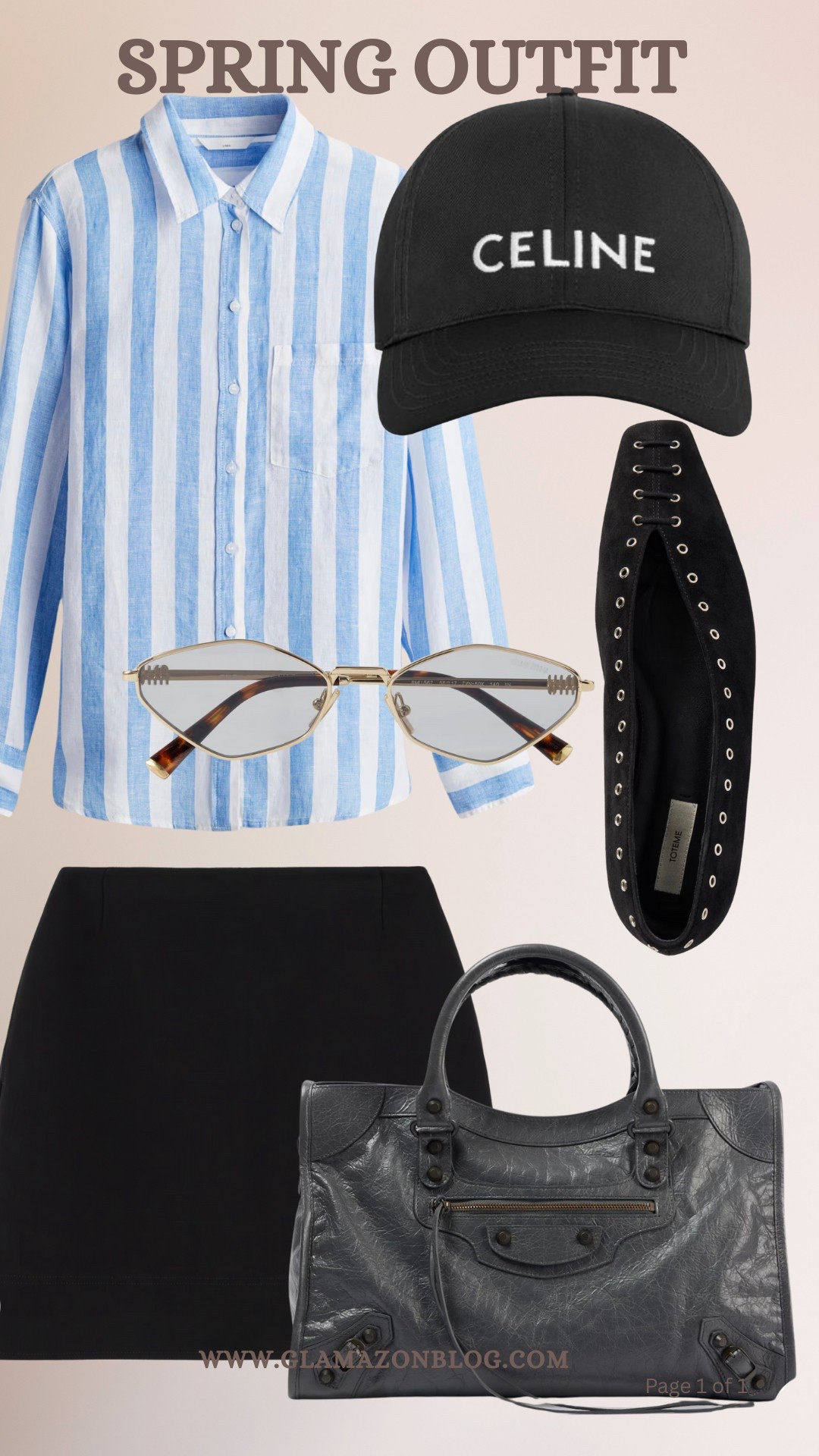 Spring outfit, toteme flats, celine cap, balenciaga bag, miu miu sunglasses, easy outfit, striped shirt 

#LTKsummer #LTKuk #LTKspring