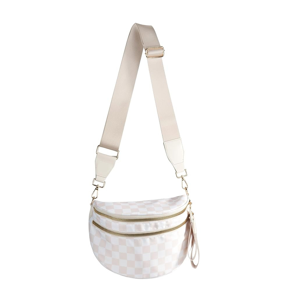 Spacious Checkered Nylon Crossbody Bag Bum Bag Checkered Handbags Wallets for Women | Amazon (US)
