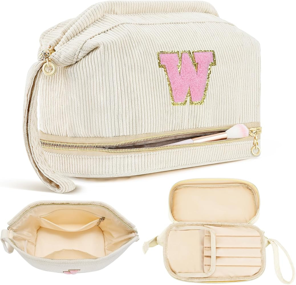 Travel Makeup Bag, Personalized Large Double Layer Make Up Gift Cosmetic Bag for Women, Initials ... | Amazon (US)