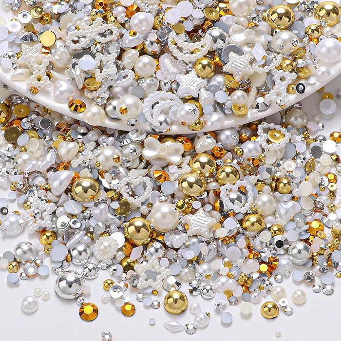 50g Mix Silver Gold Pearl Rhinestones for Bedazzling, Gems Pearls for Crafts Tumblers Shoes Nails... | Amazon (US)