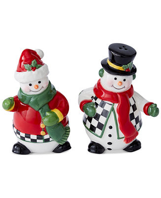 Christmas Tree Black & White Snowman Salt & Pepper | Macy's